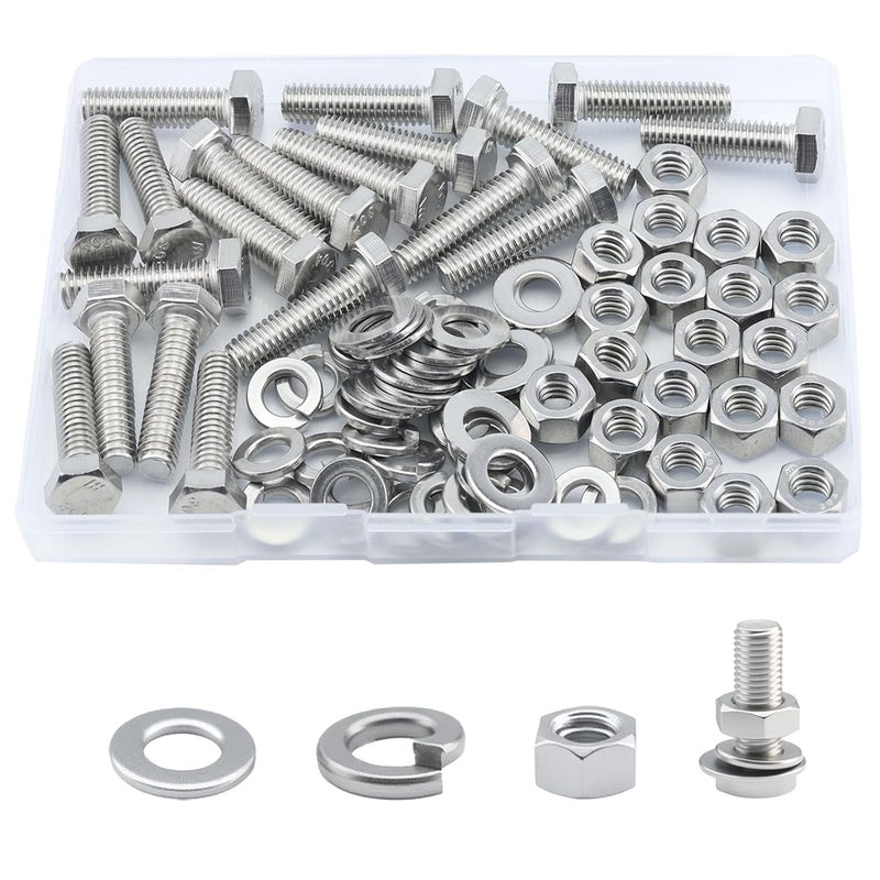JROUTH 5/16-18 x 1-1/4" Hex Head Screw Bolt (20PCS), Lock Nuts,Flat & Lock Washers Kits,304 Stainless Steel 18-8,Fully Threaded. - Image 1